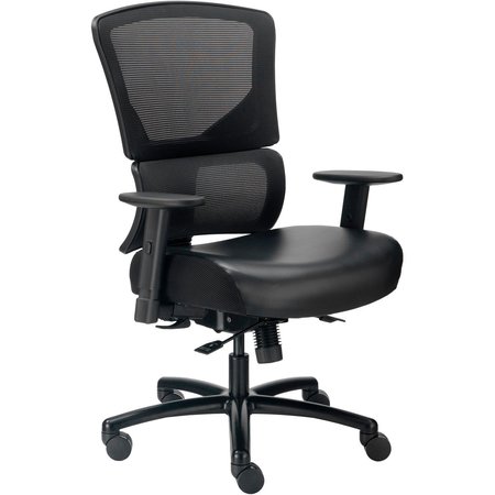 GLOBAL INDUSTRIAL 24 Hour Big & Tall Mesh Back Chair w/High Back & Adj. Arms, Synthetic Leather, Black 695643L